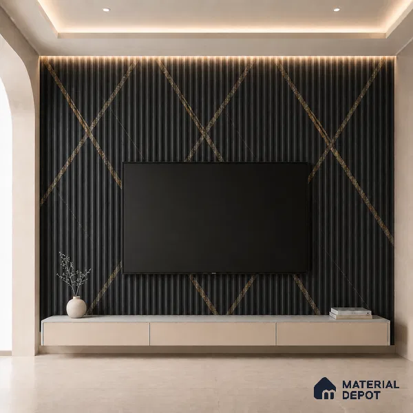Portoro 10 ft x 0.45 ft (3060x140 mm) Pyramid Design Interior & Exterior Wall & Ceiling Panel - 14 mm | Suitable for Balcony, Facade & Open Area | Width is Subjected to 5% Variation