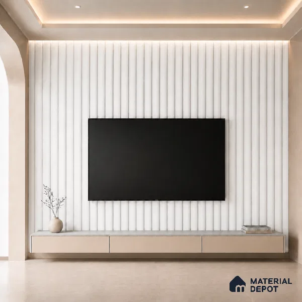 Snow White 10 ft x 0.6 ft (3060x180 mm) Pastel Arch Design Interior & Exterior Wall & Ceiling Panel - 17 mm | Suitable for Balcony, Facade & Open Area | Width is Subjected to 5% Variation