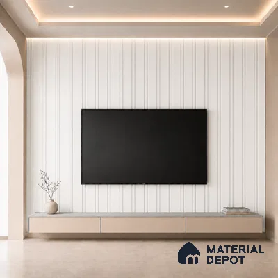 Snow White 10 ft x 0.5 ft (3060x150 mm) Pastel Linea Design Interior & Exterior Wall & Ceiling Panel - 15 mm | Suitable for Balcony, Facade & Open Area | Width is Subjected to 5% Variation