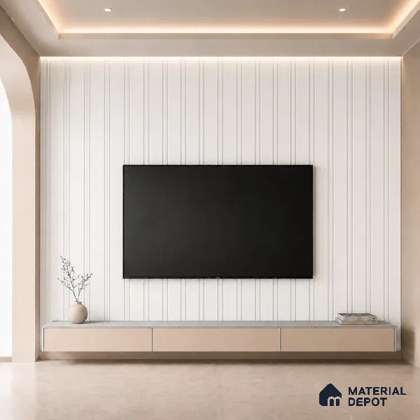 Snow White 10 ft x 0.5 ft (3060x150 mm) Pastel Linea Design Interior & Exterior Wall & Ceiling Panel - 15 mm | Suitable for Balcony, Facade & Open Area | Width is Subjected to 5% Variation