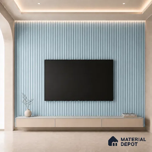Sky Blue 10 ft x 0.5 ft (3060x150 mm) Pastel Pyramid Design Interior & Exterior Wall & Ceiling Panel - 15 mm | Suitable for Balcony, Facade & Open Area | Width is Subjected to 5% Variation