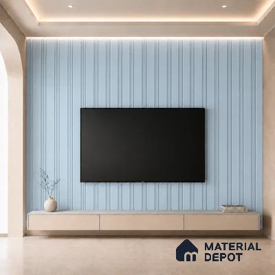 Sky Blue 10 ft x 0.5 ft (3060x150 mm) Pastel Linea Design Interior & Exterior Wall & Ceiling Panel - 15 mm | Suitable for Balcony, Facade & Open Area | Width is Subjected to 5% Variation