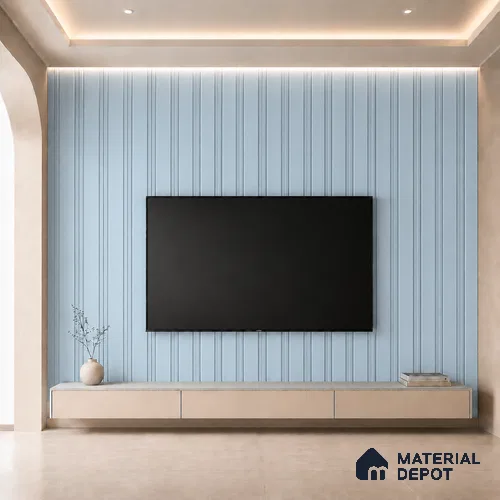 Sky Blue 10 ft x 0.5 ft (3060x150 mm) Pastel Linea Design Interior & Exterior Wall & Ceiling Panel - 15 mm | Suitable for Balcony, Facade & Open Area | Width is Subjected to 5% Variation