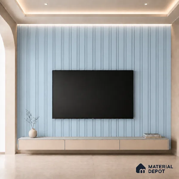 Sky Blue 10 ft x 0.5 ft (3060x150 mm) Pastel Linea Design Interior & Exterior Wall & Ceiling Panel - 15 mm | Suitable for Balcony, Facade & Open Area | Width is Subjected to 5% Variation