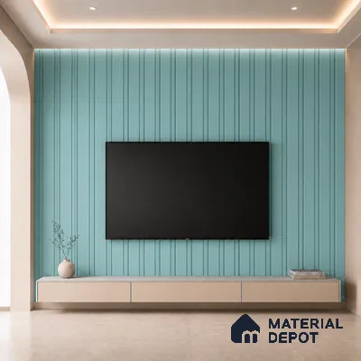 Steel Blue 10 ft x 0.5 ft (3060x150 mm) Pastel Linea Design Interior & Exterior Wall & Ceiling Panel - 15 mm | Suitable for Balcony, Facade & Open Area | Width is Subjected to 5% Variation