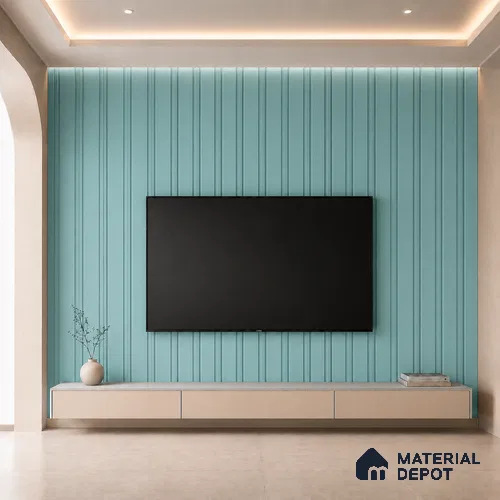 Steel Blue 10 ft x 0.5 ft (3060x150 mm) Pastel Linea Design Interior & Exterior Wall & Ceiling Panel - 15 mm | Suitable for Balcony, Facade & Open Area | Width is Subjected to 5% Variation