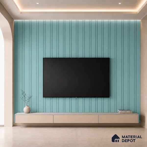 Steel Blue 10 ft x 0.5 ft (3060x150 mm) Pastel Linea Design Interior & Exterior Wall & Ceiling Panel - 15 mm | Suitable for Balcony, Facade & Open Area | Width is Subjected to 5% Variation