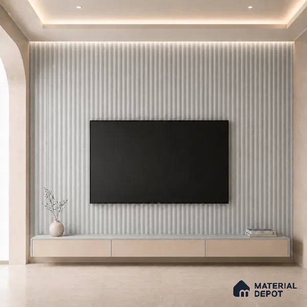 Light Grey 10 ft x 0.5 ft (3060x150 mm) Pastel Pyramid Design Interior & Exterior Wall & Ceiling Panel - 15 mm | Suitable for Balcony, Facade & Open Area | Width is Subjected to 5% Variation