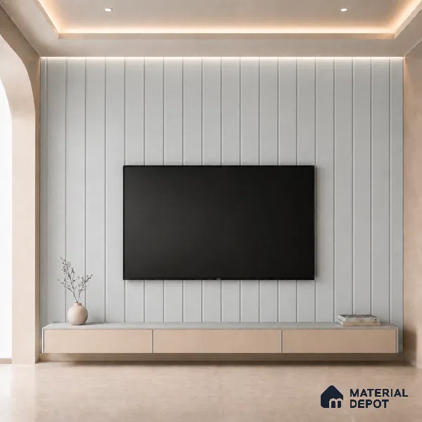 Light Grey 10 ft x 0.5 ft (3060x150 mm) Pastel Linea Design Interior & Exterior Wall & Ceiling Panel - 15 mm | Suitable for Balcony, Facade & Open Area | Width is Subjected to 5% Variation