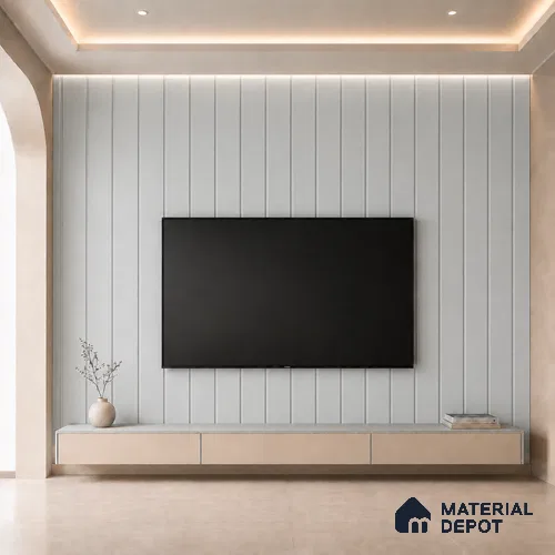 Light Grey 10 ft x 0.5 ft (3060x150 mm) Pastel Linea Design Interior & Exterior Wall & Ceiling Panel - 15 mm | Suitable for Balcony, Facade & Open Area | Width is Subjected to 5% Variation