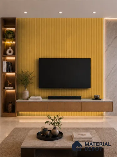 Honey Maple 10 ft x 0.85 ft (3060x260 mm) Prism Design Interior & Exterior Wall & Ceiling Panel - 21 mm | Suitable for Balcony, Facade & Open Area | Width is Subjected to 5% Variation