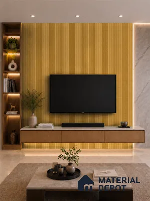 Honey Maple 10 ft x 0.89 ft (3060x270 mm) Stripes Design Interior & Exterior Wall & Ceiling Panel - 20 mm | Suitable for Balcony, Facade & Open Area | Width is Subjected to 5% Variation