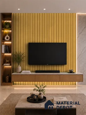Honey Maple 10 ft x 0.89 ft (3060x270 mm) Wave Design Interior & Exterior Wall & Ceiling Panel - 16 mm | Suitable for Balcony, Facade & Open Area | Width is Subjected to 5% Variation