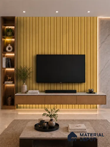 Honey Maple 10 ft x 0.89 ft (3060x270 mm) Wave Design Interior & Exterior Wall & Ceiling Panel - 16 mm | Suitable for Balcony, Facade & Open Area | Width is Subjected to 5% Variation