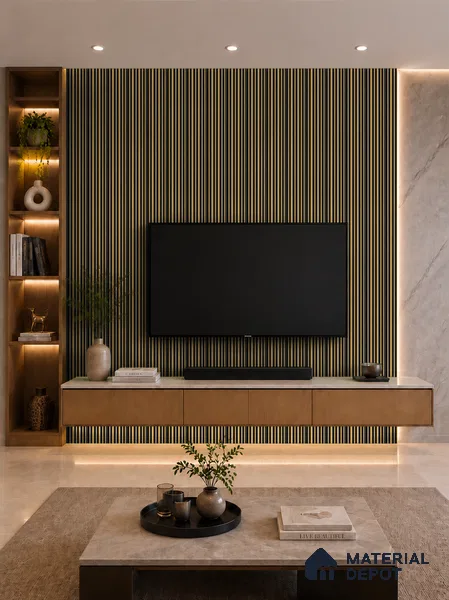 Honey Maple 10 ft x 0.89 ft (3060x270 mm) Stripes Dual Tone Design Interior & Exterior Wall & Ceiling Panel - 20 mm | Suitable for Balcony, Facade & Open Area | Width is Subjected to 5% Variation