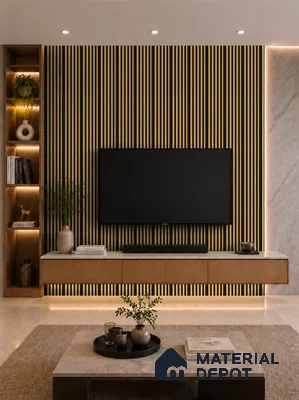 Honey Maple 10 ft x 0.7 ft (3060x215 mm) Dome Dual Black Design Interior & Exterior Wall & Ceiling Panel - 20 mm | Suitable for Balcony, Facade & Open Area | Width is Subjected to 5% Variation