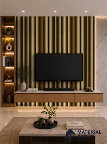 Honey Maple 10 ft x 0.7 ft (3060x215 mm) Dome Dual Black Design Interior & Exterior Wall & Ceiling Panel - 20 mm | Suitable for Balcony, Facade & Open Area | Width is Subjected to 5% Variation