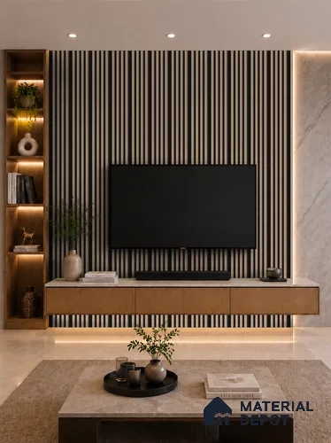 Danish Teak 10 ft x 0.7 ft (3060x215 mm) Dome Dual Black Design Interior & Exterior Wall & Ceiling Panel - 20 mm | Suitable for Balcony, Facade & Open Area | Width is Subjected to 5% Variation