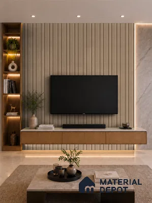 Danish Teak 10 ft x 0.89 ft (3060x270 mm) Wave Design Interior & Exterior Wall & Ceiling Panel - 16 mm | Suitable for Balcony, Facade & Open Area | Width is Subjected to 5% Variation