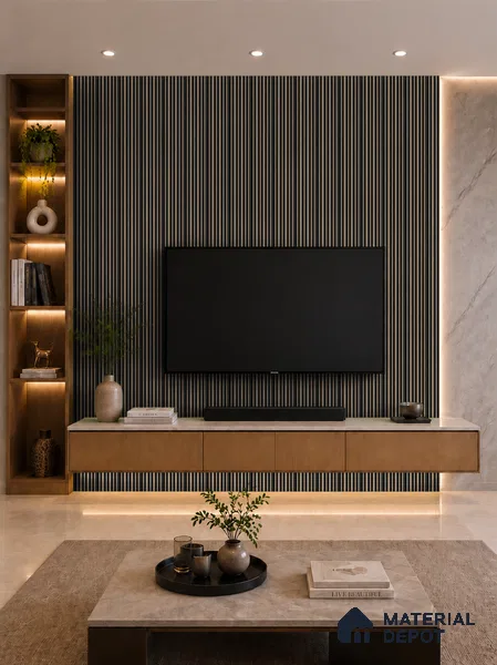 Danish Teak 10 ft x 0.89 ft (3060x270 mm) Stripes Dual Tone Design Interior & Exterior Wall & Ceiling Panel - 20 mm | Suitable for Balcony, Facade & Open Area | Width is Subjected to 5% Variation
