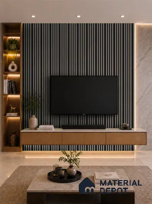 Oak Noir 10 ft x 0.7 ft (3060x215 mm) Dome Dual Black Design Interior & Exterior Wall & Ceiling Panel - 20 mm | Suitable for Balcony, Facade & Open Area | Width is Subjected to 5% Variation