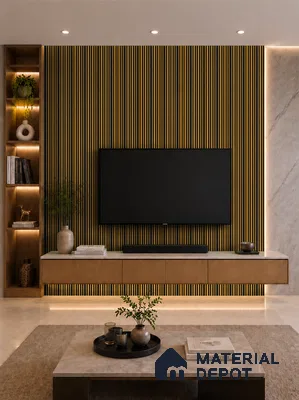 Gold Maple 10 ft x 0.89 ft (3060x270 mm) Stripes Dual Tone Design Interior & Exterior Wall & Ceiling Panel - 20 mm | Suitable for Balcony, Facade & Open Area | Width is Subjected to 5% Variation