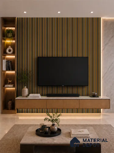 Gold Maple 10 ft x 0.89 ft (3060x270 mm) Stripes Dual Tone Design Interior & Exterior Wall & Ceiling Panel - 20 mm | Suitable for Balcony, Facade & Open Area | Width is Subjected to 5% Variation