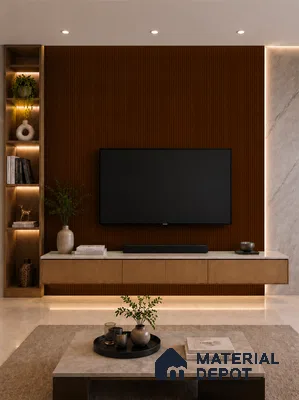 English Nut 10 ft x 0.89 ft (3060x270 mm) Unic Design Interior & Exterior Wall & Ceiling Panel - 15 mm | Suitable for Balcony, Facade & Open Area | Width is Subjected to 5% Variation