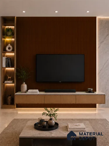 English Nut 10 ft x 0.89 ft (3060x270 mm) Unic Design Interior & Exterior Wall & Ceiling Panel - 15 mm | Suitable for Balcony, Facade & Open Area | Width is Subjected to 5% Variation