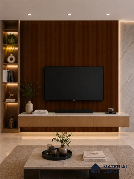 English Nut 10 ft x 0.89 ft (3060x270 mm) Unic Design Interior & Exterior Wall & Ceiling Panel - 15 mm | Suitable for Balcony, Facade & Open Area | Width is Subjected to 5% Variation