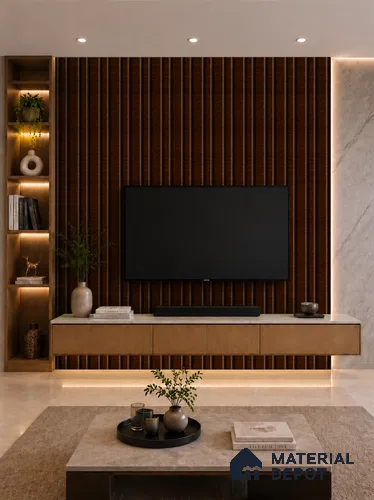 English Nut 10 ft x 0.89 ft (3060x270 mm) Wave Design Interior & Exterior Wall & Ceiling Panel - 16 mm | Suitable for Balcony, Facade & Open Area | Width is Subjected to 5% Variation