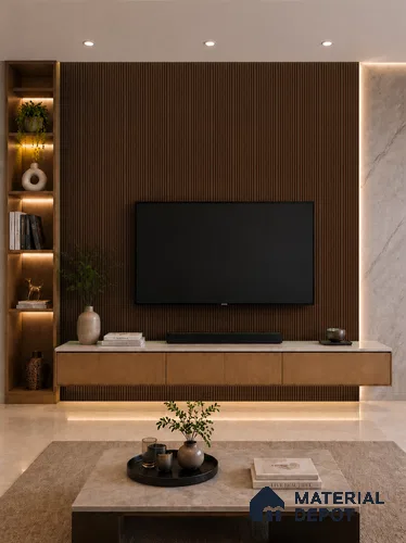 English Nut 10 ft x 0.85 ft (3060x260 mm) Prism Dual Tone Design Interior & Exterior Wall & Ceiling Panel - 21 mm | Suitable for Balcony, Facade & Open Area | Width is Subjected to 5% Variation
