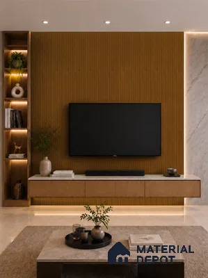 Oak Wood Ocre 10 ft x 0.85 ft (3060x260 mm) Prism Design Interior & Exterior Wall & Ceiling Panel - 21 mm | Suitable for Balcony, Facade & Open Area | Width is Subjected to 5% Variation