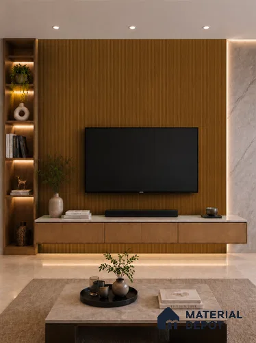 Oak Wood Ocre 10 ft x 0.85 ft (3060x260 mm) Prism Design Interior & Exterior Wall & Ceiling Panel - 21 mm | Suitable for Balcony, Facade & Open Area | Width is Subjected to 5% Variation