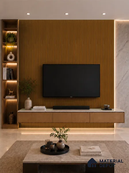 Oak Wood Ocre 10 ft x 0.85 ft (3060x260 mm) Prism Design Interior & Exterior Wall & Ceiling Panel - 21 mm | Suitable for Balcony, Facade & Open Area | Width is Subjected to 5% Variation