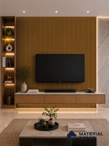 Oak Wood Ocre 10 ft x 0.89 ft (3060x270 mm) Stripes Design Interior & Exterior Wall & Ceiling Panel - 20 mm | Suitable for Balcony, Facade & Open Area | Width is Subjected to 5% Variation