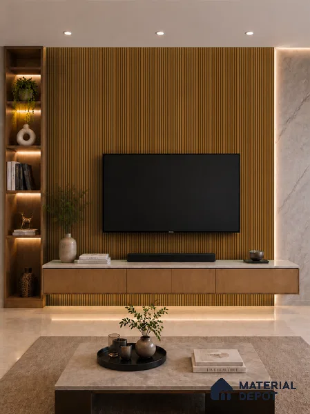 Oak Wood Ocre 10 ft x 0.89 ft (3060x270 mm) Stripes Design Interior & Exterior Wall & Ceiling Panel - 20 mm | Suitable for Balcony, Facade & Open Area | Width is Subjected to 5% Variation