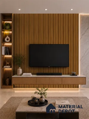 Oak Wood Ocre 10 ft x 0.89 ft (3060x270 mm) Wave Design Interior & Exterior Wall & Ceiling Panel - 16 mm | Suitable for Balcony, Facade & Open Area | Width is Subjected to 5% Variation