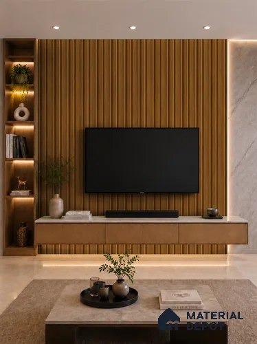 Oak Wood Ocre 10 ft x 0.89 ft (3060x270 mm) Wave Design Interior & Exterior Wall & Ceiling Panel - 16 mm | Suitable for Balcony, Facade & Open Area | Width is Subjected to 5% Variation