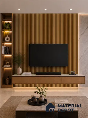 Oak Wood Ocre 10 ft x 0.7 ft (3060x215 mm) Dome Design Interior & Exterior Wall & Ceiling Panel - 20 mm | Suitable for Balcony, Facade & Open Area | Width is Subjected to 5% Variation