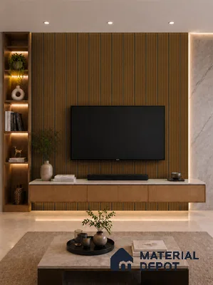 Oak Wood Ocre 10 ft x 0.85 ft (3060x260 mm) Prism Dual Tone Design Interior & Exterior Wall & Ceiling Panel - 21 mm | Suitable for Balcony, Facade & Open Area | Width is Subjected to 5% Variation
