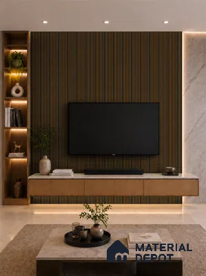 Oak Wood Ocre 10 ft x 0.89 ft (3060x270 mm) Stripes Dual Tone Design Interior & Exterior Wall & Ceiling Panel - 20 mm | Suitable for Balcony, Facade & Open Area | Width is Subjected to 5% Variation