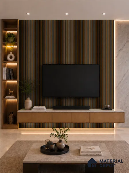 Oak Wood Ocre 10 ft x 0.89 ft (3060x270 mm) Stripes Dual Tone Design Interior & Exterior Wall & Ceiling Panel - 20 mm | Suitable for Balcony, Facade & Open Area | Width is Subjected to 5% Variation