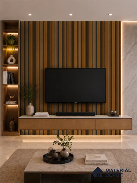 Oak Wood Ocre 10 ft x 0.89 ft (3060x270 mm) Unic Dual Tone Design Interior & Exterior Wall & Ceiling Panel - 15 mm | Suitable for Balcony, Facade & Open Area | Width is Subjected to 5% Variation