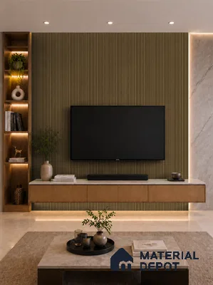 Spiced Walnut 10 ft x 0.89 ft (3060x270 mm) Stripes Design Interior & Exterior Wall & Ceiling Panel - 20 mm | Suitable for Balcony, Facade & Open Area | Width is Subjected to 5% Variation