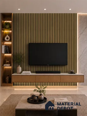 Spiced Walnut 10 ft x 0.89 ft (3060x270 mm) Wave Design Interior & Exterior Wall & Ceiling Panel - 16 mm | Suitable for Balcony, Facade & Open Area | Width is Subjected to 5% Variation