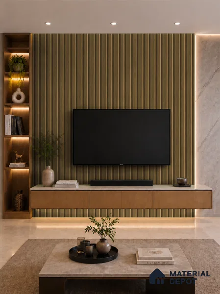 Spiced Walnut 10 ft x 0.89 ft (3060x270 mm) Wave Design Interior & Exterior Wall & Ceiling Panel - 16 mm | Suitable for Balcony, Facade & Open Area | Width is Subjected to 5% Variation