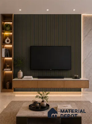Spiced Walnut 10 ft x 0.89 ft (3060x270 mm) Stripes Dual Tone Design Interior & Exterior Wall & Ceiling Panel - 20 mm | Suitable for Balcony, Facade & Open Area | Width is Subjected to 5% Variation
