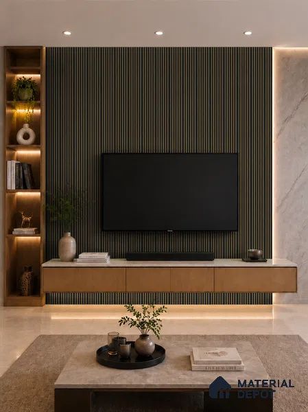Spiced Walnut 10 ft x 0.89 ft (3060x270 mm) Stripes Dual Tone Design Interior & Exterior Wall & Ceiling Panel - 20 mm | Suitable for Balcony, Facade & Open Area | Width is Subjected to 5% Variation