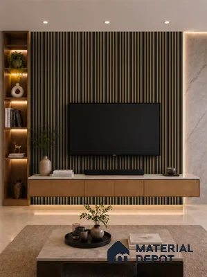 Spiced Walnut 10 ft x 0.7 ft (3060x215 mm) Dome Dual Black Design Interior & Exterior Wall & Ceiling Panel - 20 mm | Suitable for Balcony, Facade & Open Area | Width is Subjected to 5% Variation